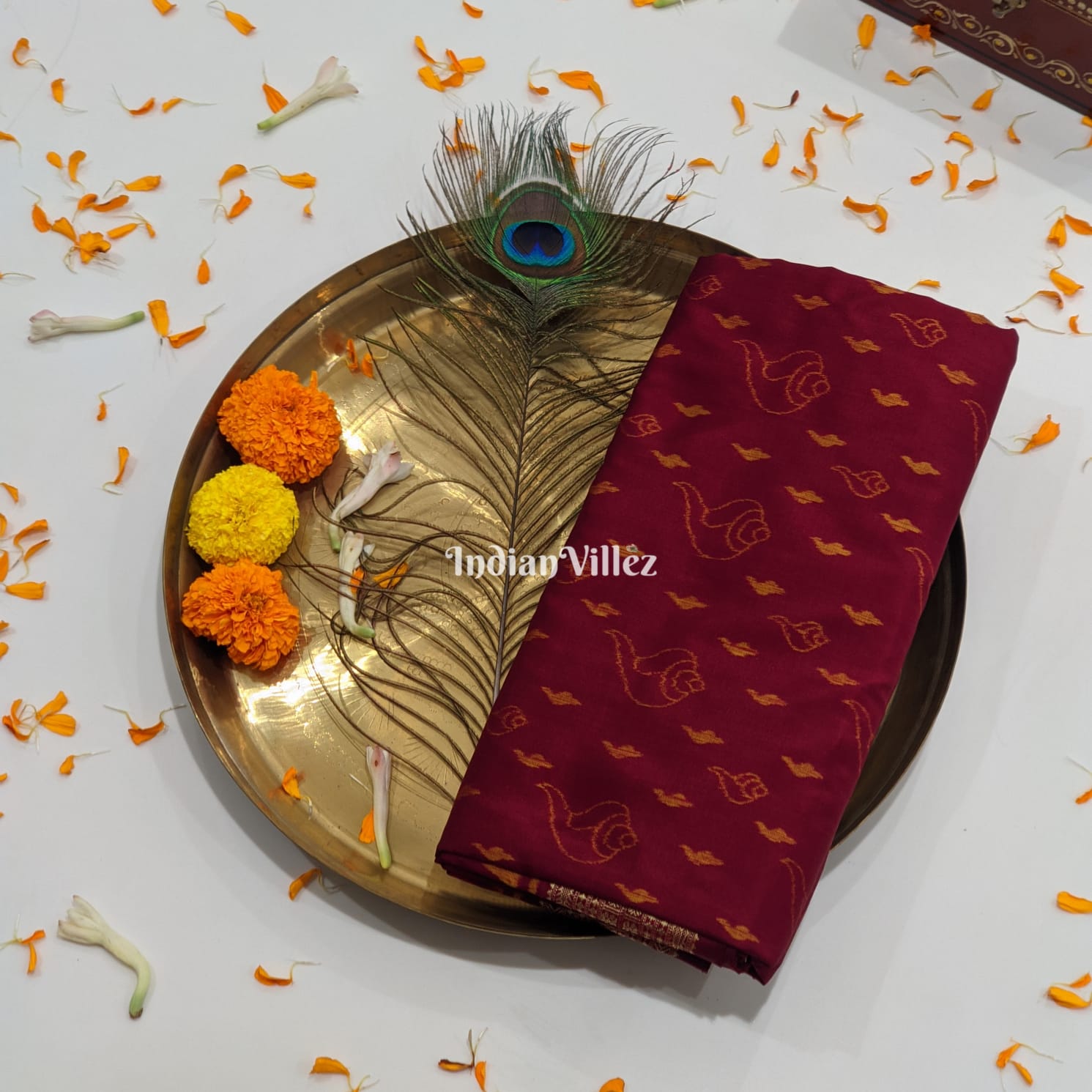Maroon Sankha Vishnu Mantra Sambalpuri Ikat Silk Saree