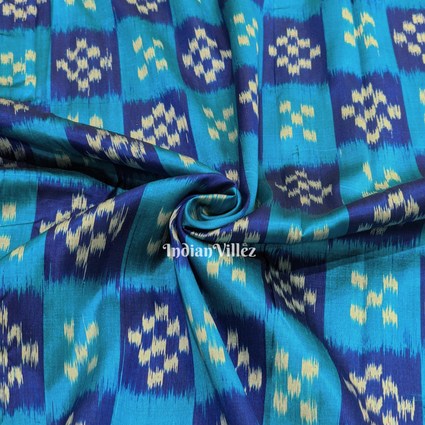 Blue Pasapalli Theme Sambalpuri Ikat Silk Fabric