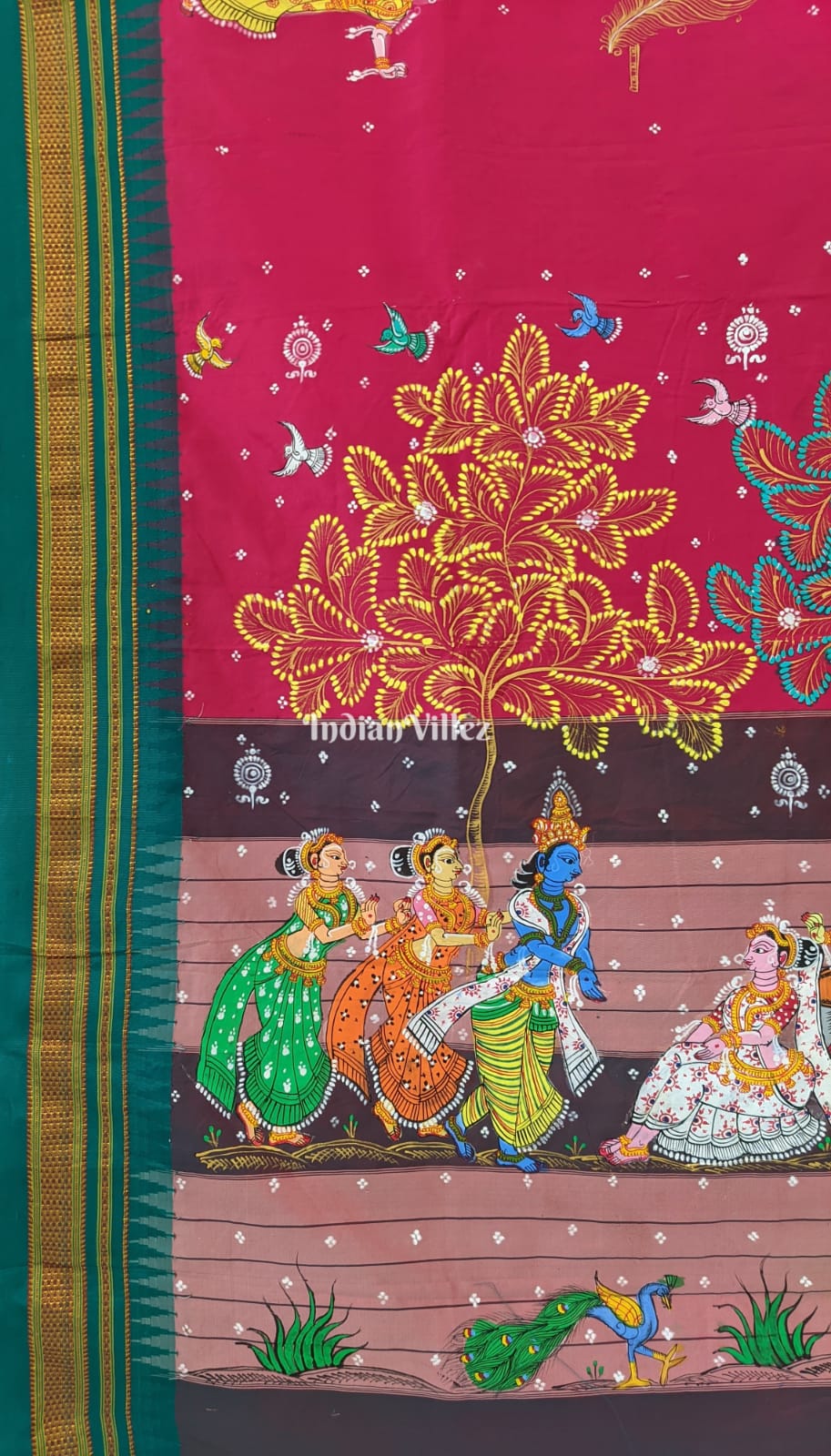 Rani Color Pattachitra South Ilkal Silk Saree