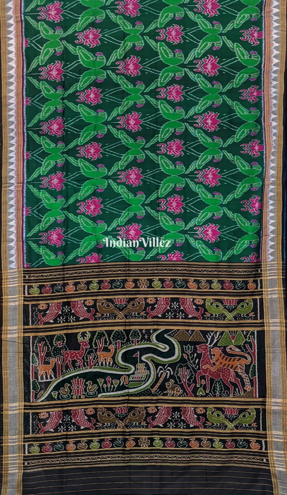 Parrot Lotus Odisha Handloom Khandua Silk Saree
