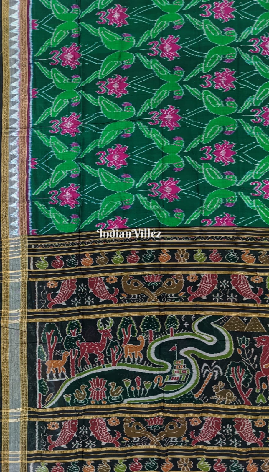Parrot Lotus Odisha Handloom Khandua Silk Saree