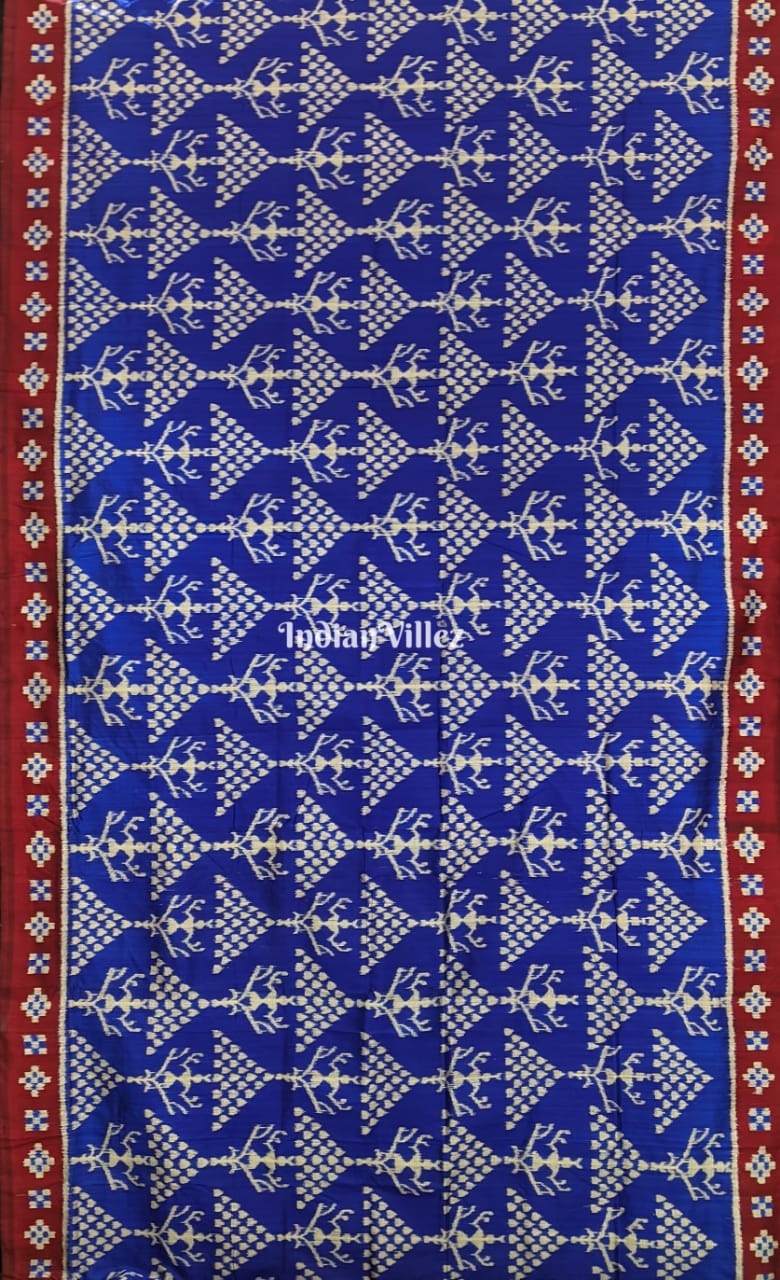 Blue Tribal & Jhoti Odisha Handloom Silk Saree with Blouse Piece