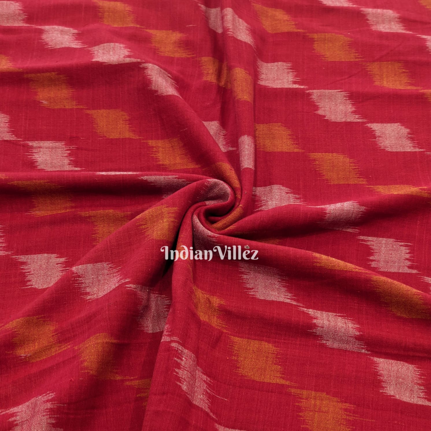 Red Sambalpuri Ikat Cotton Dress Material