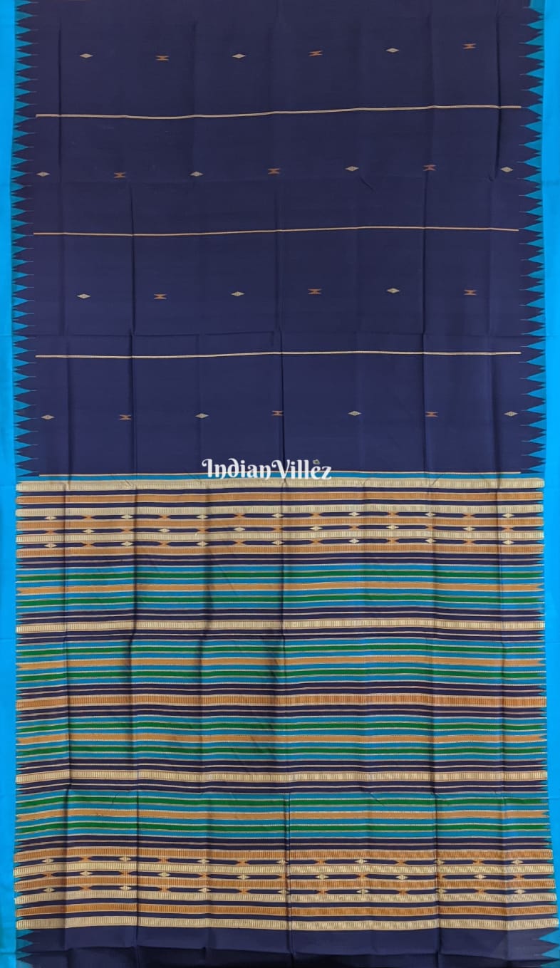 Blue Phoda Kumbha Sambalpuri Silk Saree