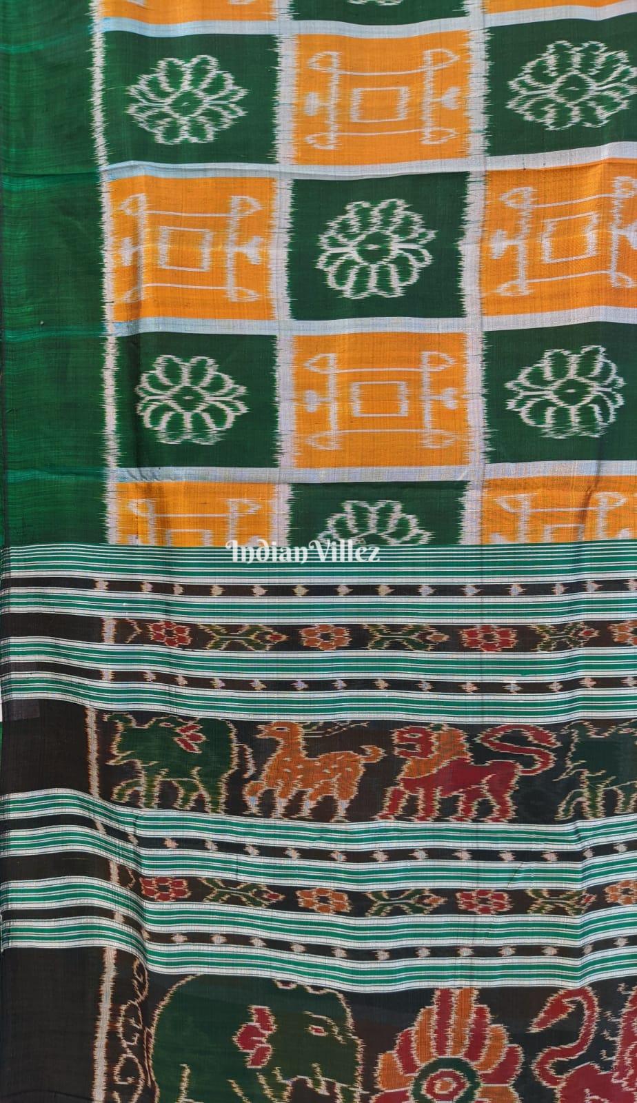 Green Golden Odisha Ikat Contemporary Silk Saree