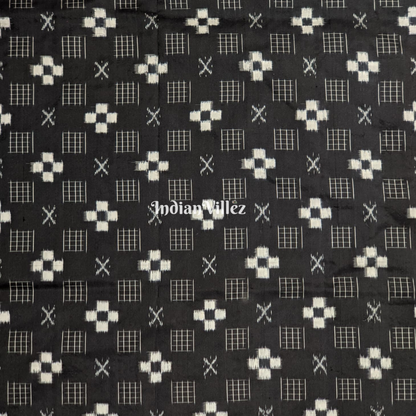 Black Pasapalli Motif Odisha Ikat Sambalpuri Silk Fabric