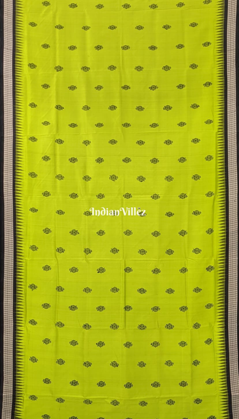 Parrot Green Bomkai Sambalpuri Ikat Silk Saree