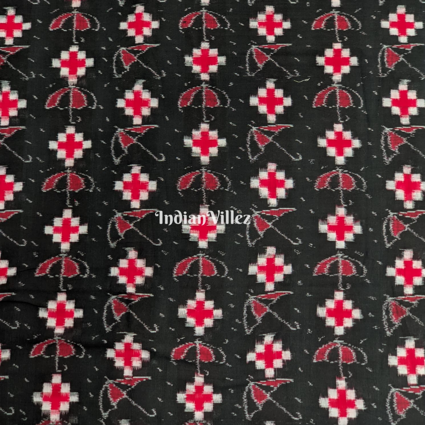 Black Pasapali Motif Odisha Ikat Sambalpuri Cotton Fabric