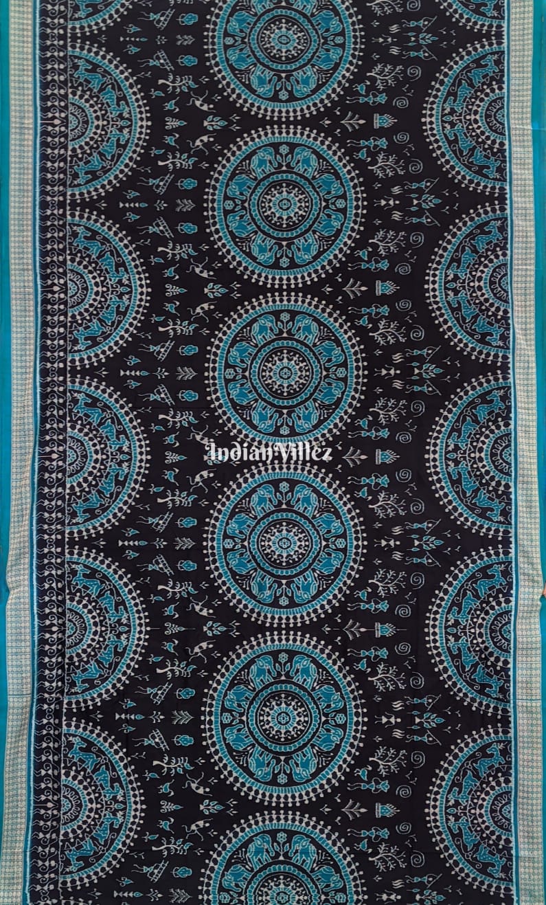 Black Sky Blue Odisha Ikat Sambalpuri Silk Saree