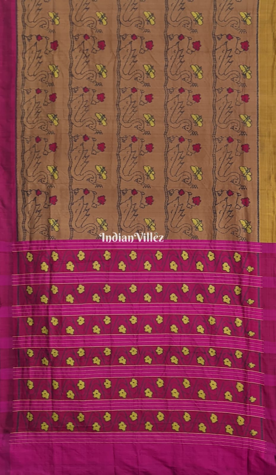 Mustard Color Flower and Swan Design Contemporary Silk Saree