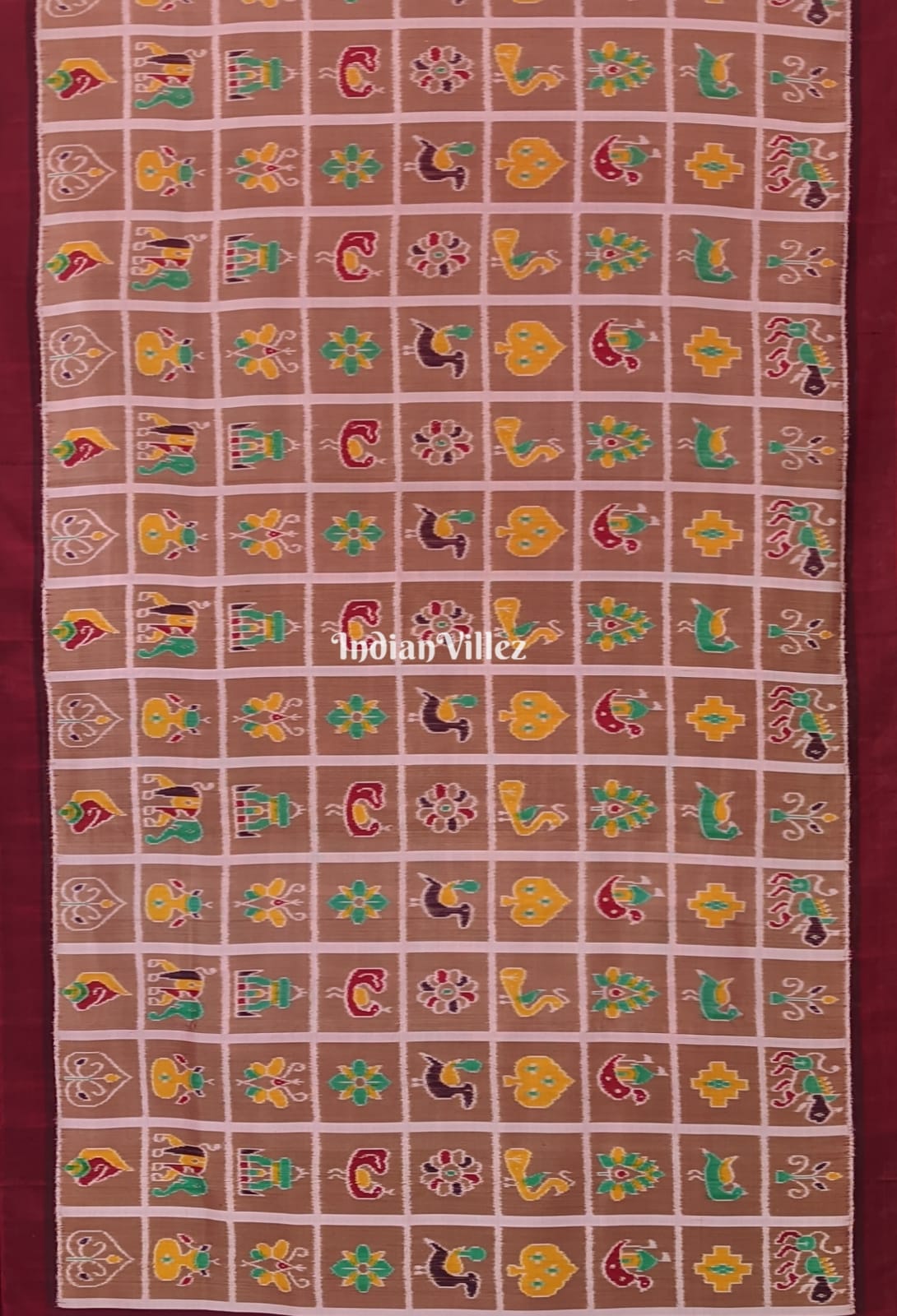 Mustard Brown Odisha Ikat Contemporary Nabakothi Khandua Silk Saree