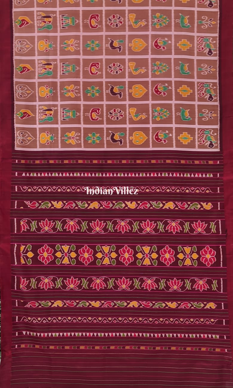 Mustard Brown Odisha Ikat Contemporary Nabakothi Khandua Silk Saree