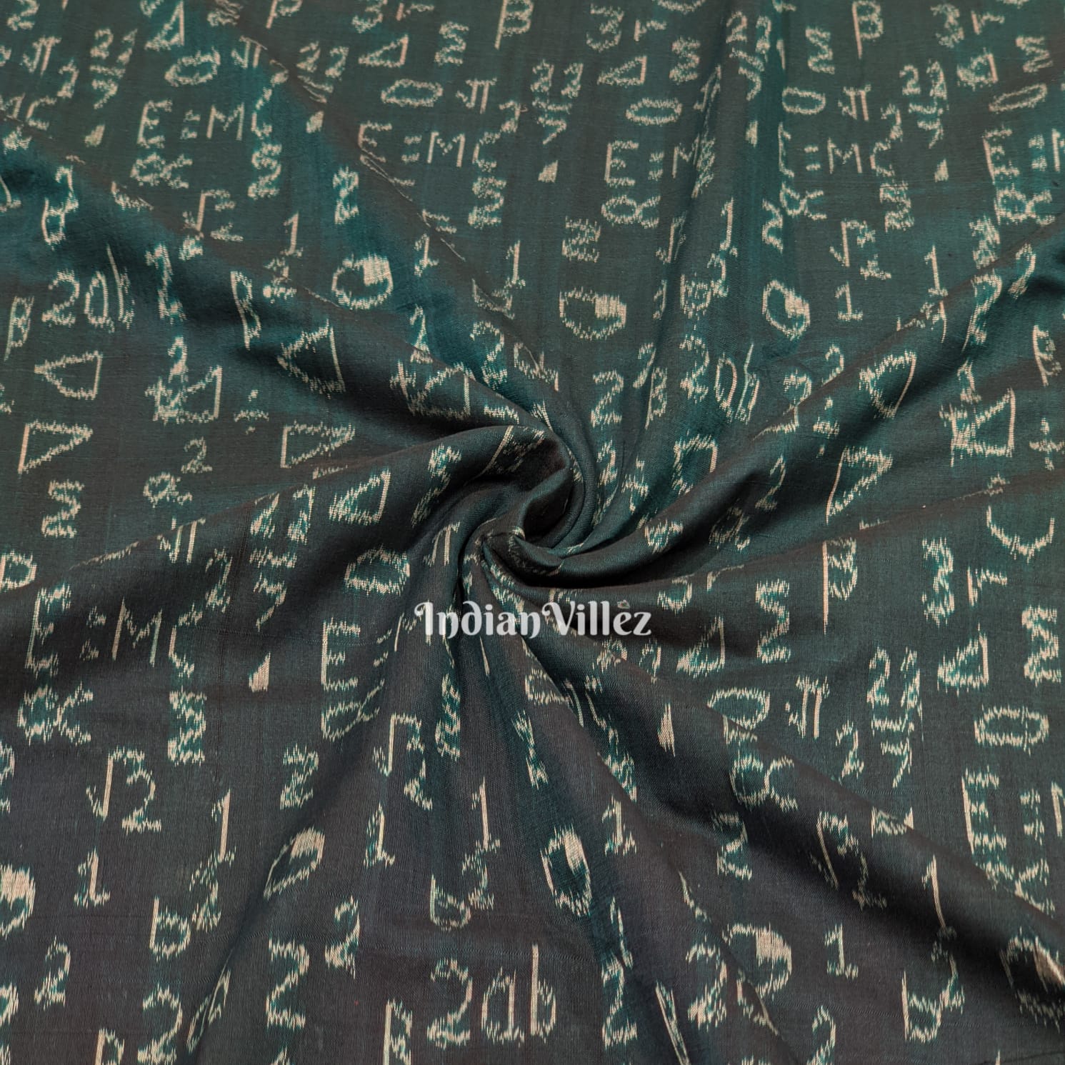 Bottle Green Sambalpuri Ikat Cotton Fabric