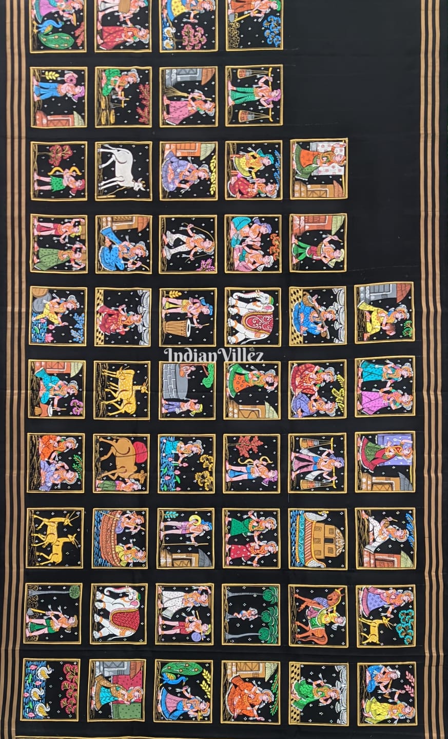 Green Box Design Krushna Leela Pattachitra on Kanjivaram Silk Saree