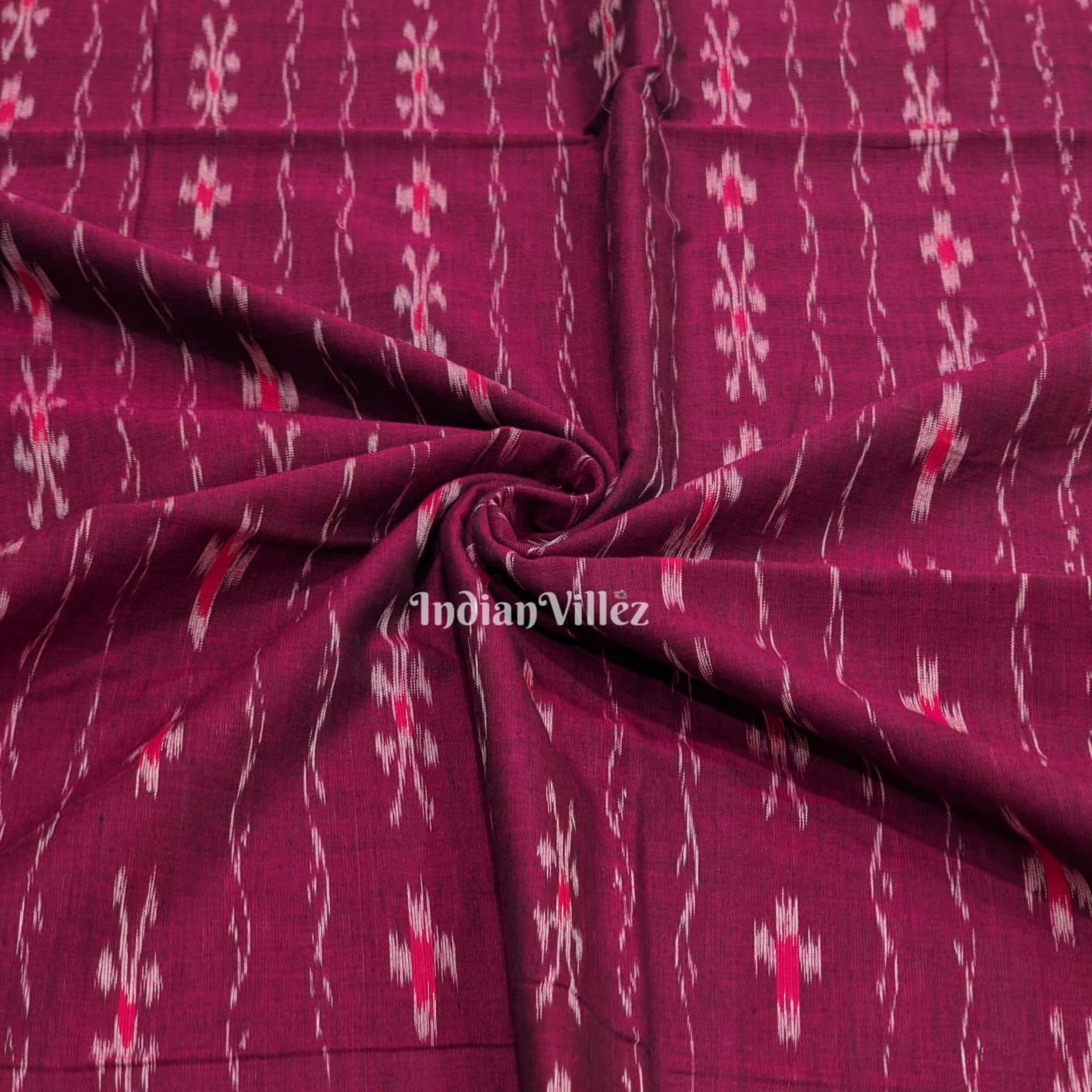 Wine Flower Design Sambalpuri Ikat Cotton Fabric