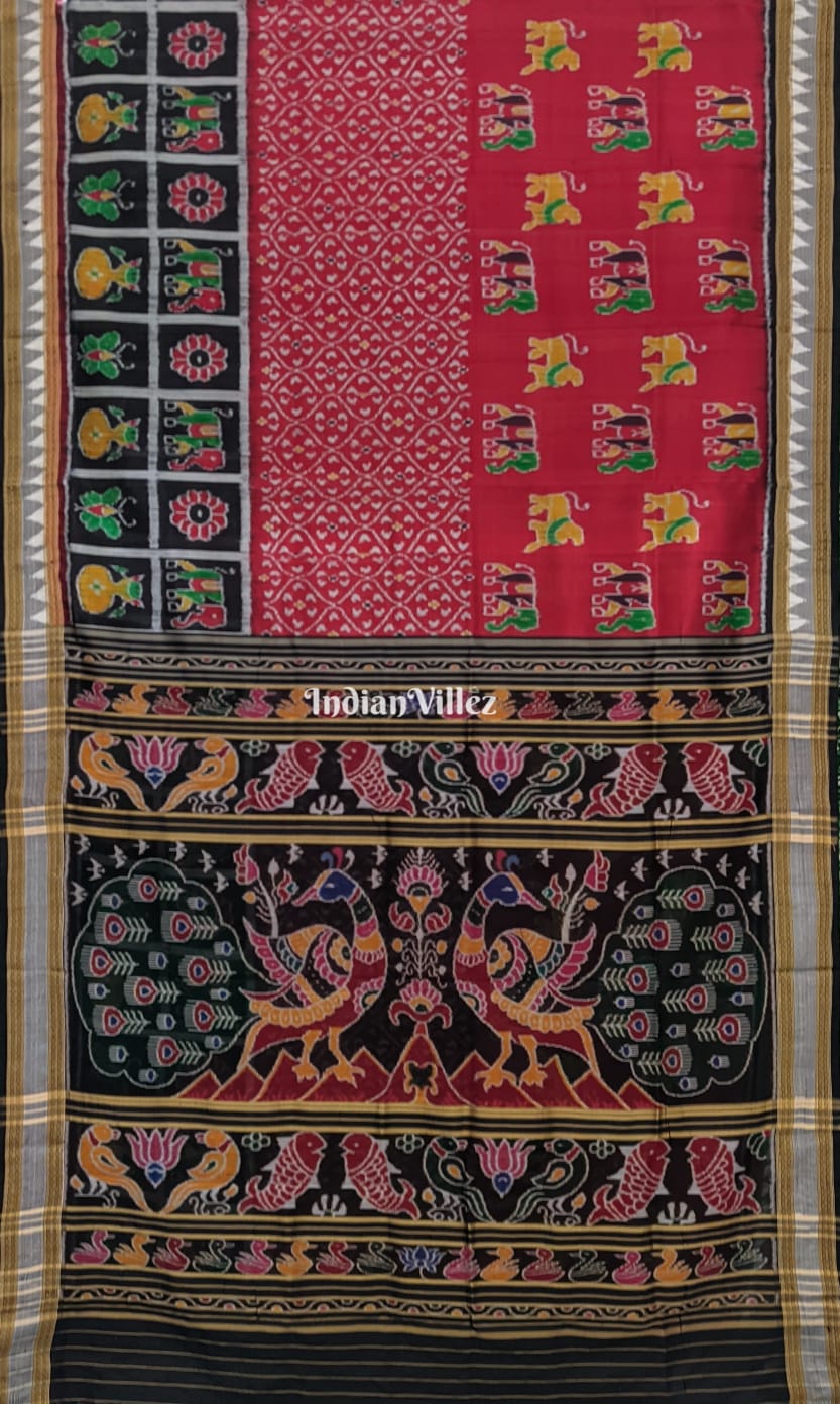 Black Red Odisha Ikat Designer Khandua Silk Saree
