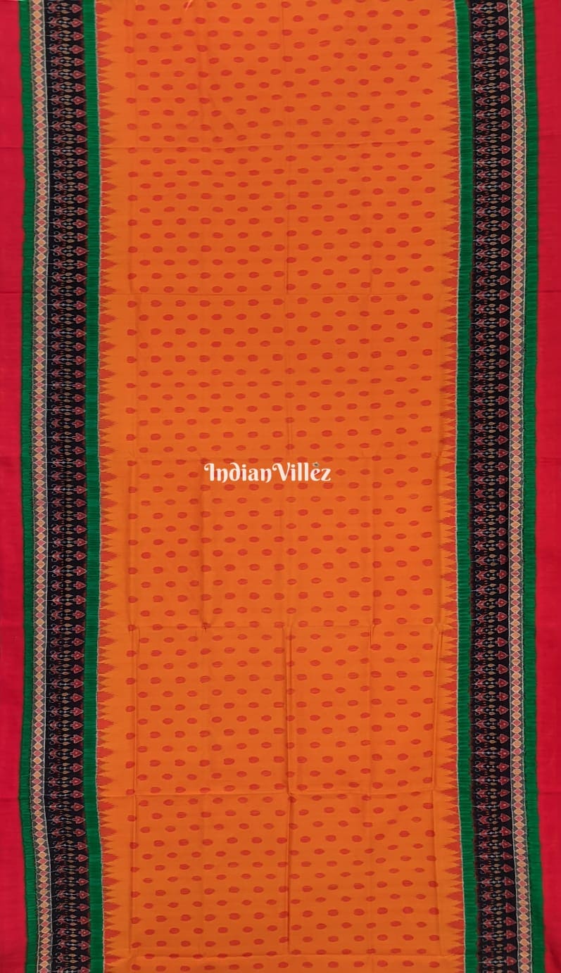 Tangerine Geomatric Ikat Border Sambalpuri Silk Saree