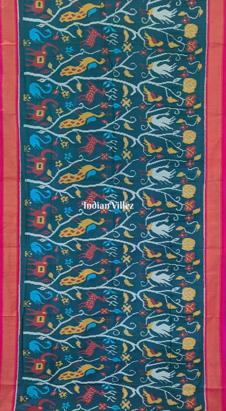 Multicolored Animal Themed Pochampally Ikat Silk Saree