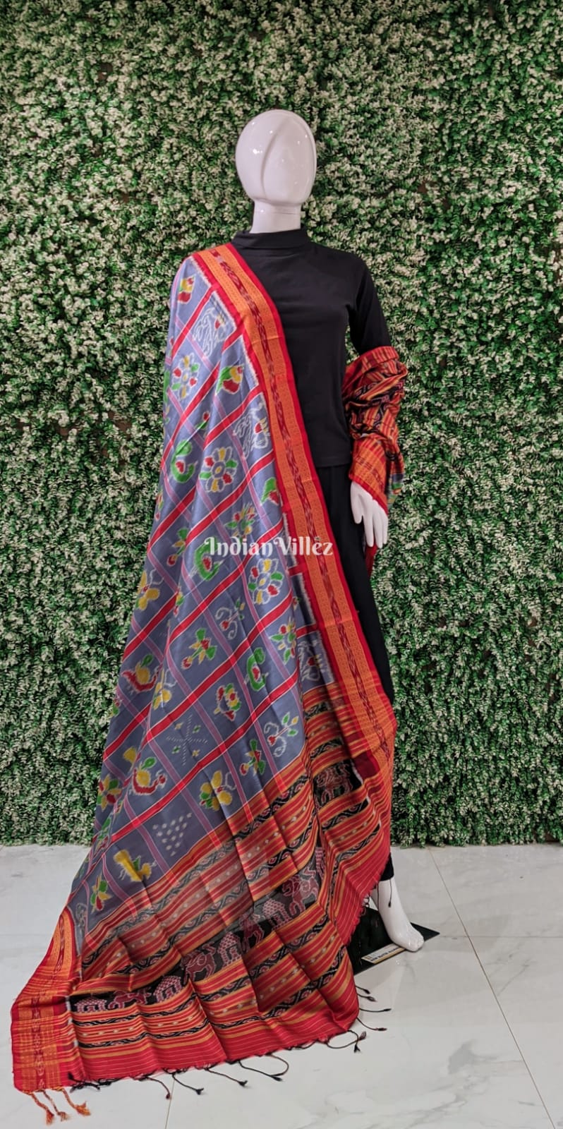 Grey Nabakothi Odisha Handloom Silk Dupatta
