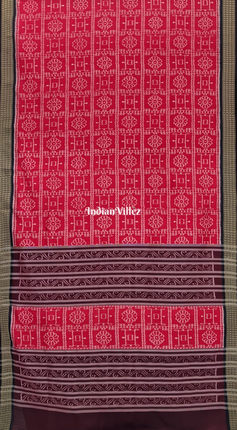 Red Contemporary Odisha Handloom Sambalpuri Ikat Silk Saree