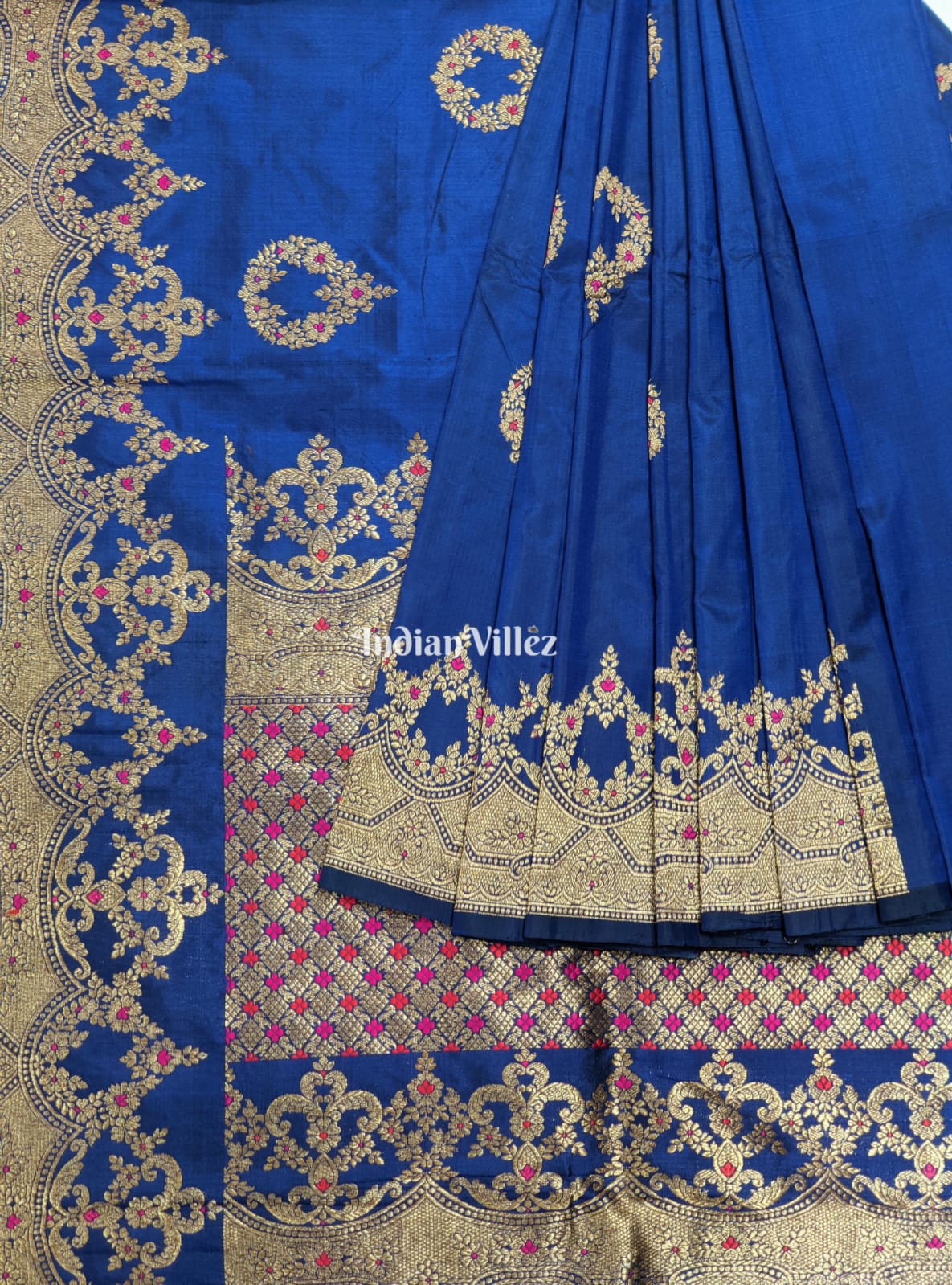 Midnight Blue Pure Banarasi Katan Silk Saree With Meena Work 