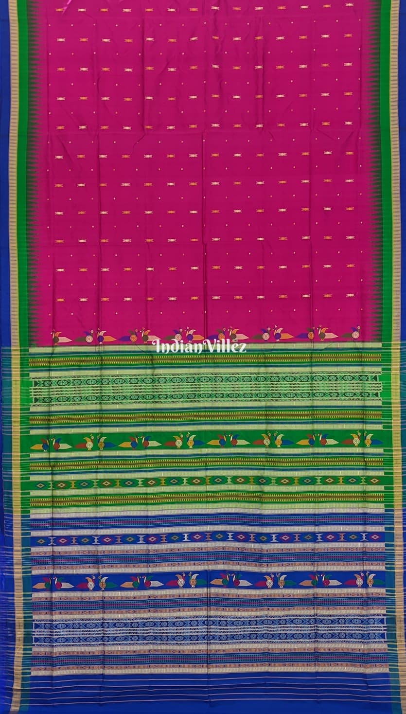 Magenta Ganjam Bomkai Sambalpuri Ikat Silk Saree