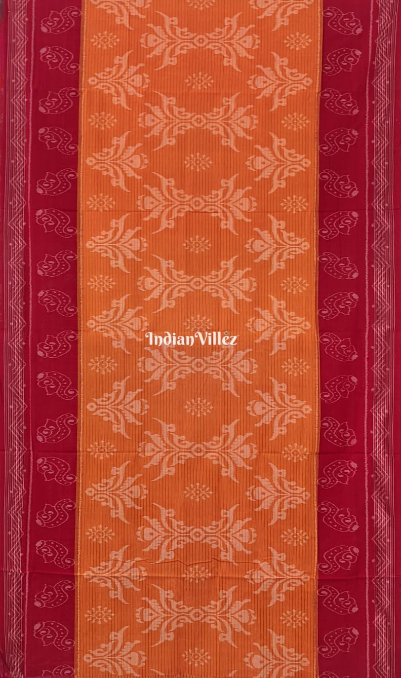 Yellow Red Sambalpuri Ikat Maniabandha Cotton Saree