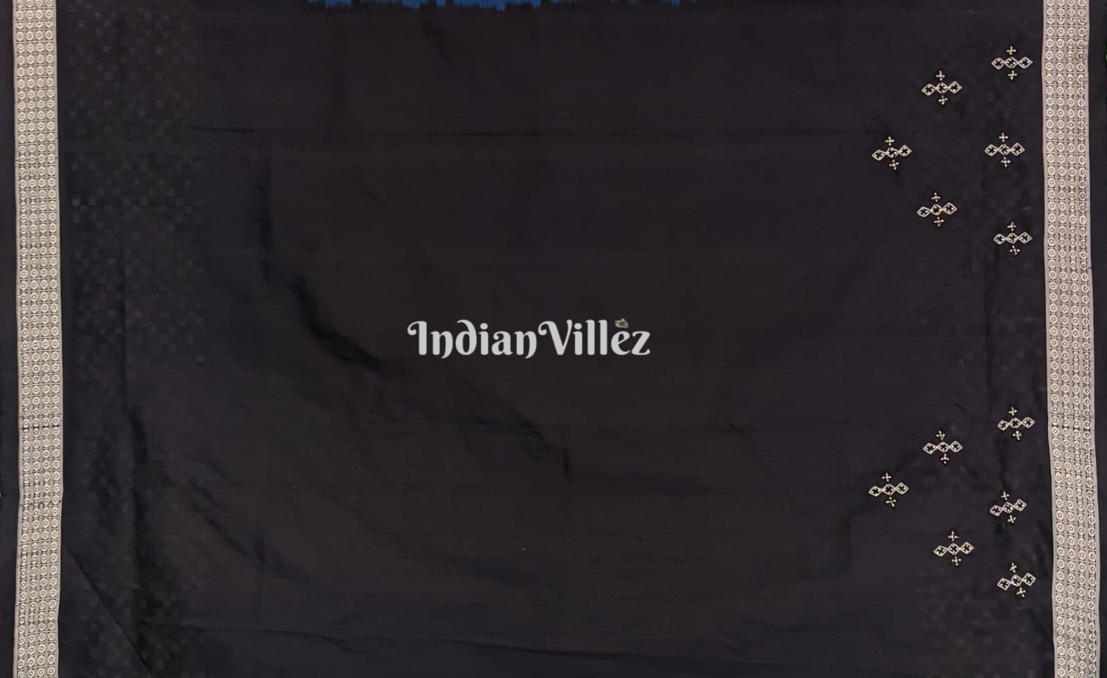 Malibu Blue Zardosi Pasapalli Sambalpuri Ikat Silk Saree