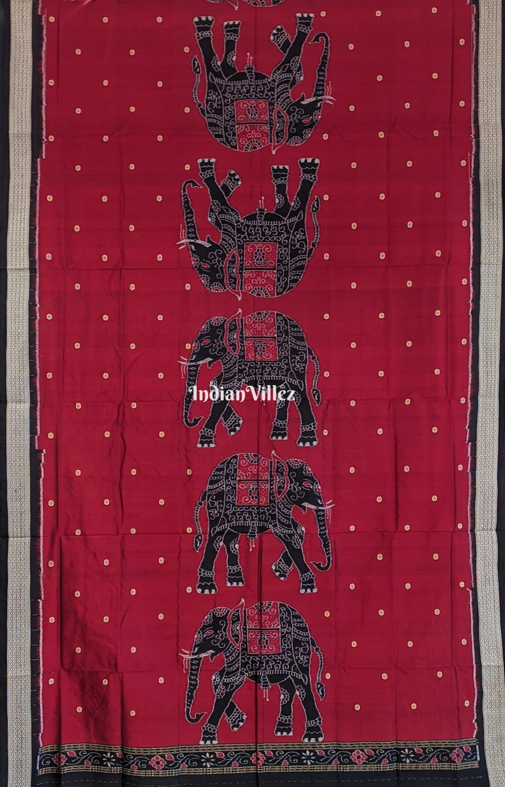 Maroon Elephant Odisha Handloom Sambalpuri Ikat Silk Saree