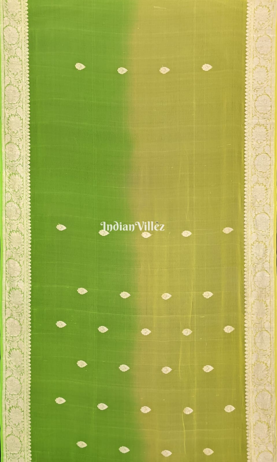 Green Lemon Yellow Khaddi Chiffon Banarasi Handloom Saree