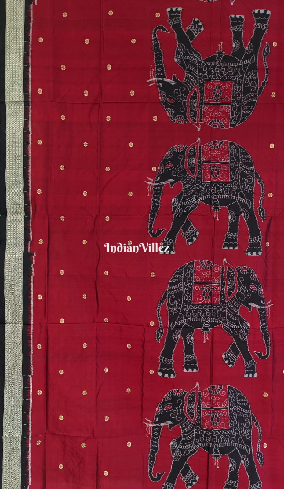 Maroon Elephant Odisha Handloom Sambalpuri Ikat Silk Saree
