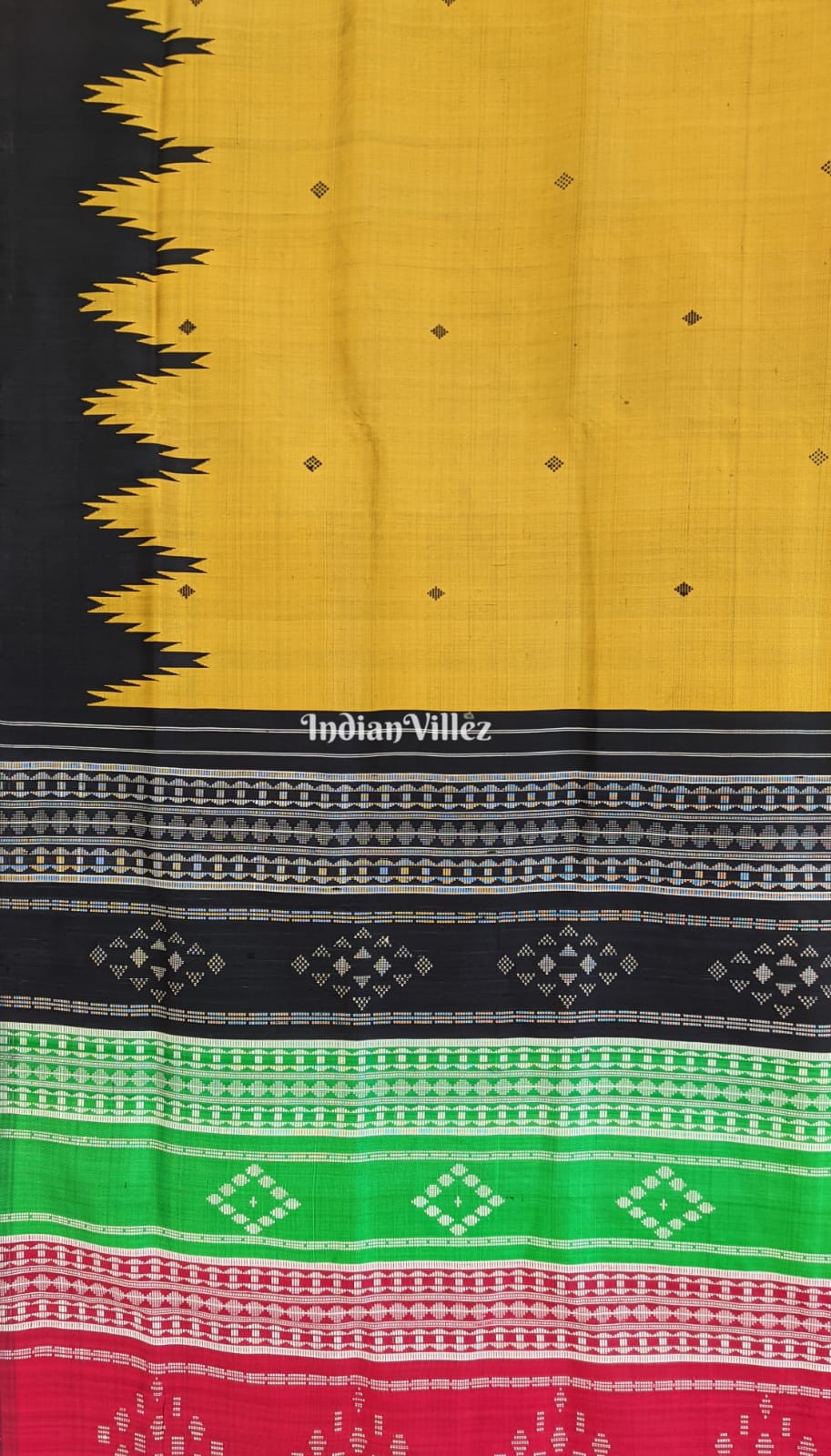 Golden Berhampuri with Black Double Palla Handloom Silk Saree
