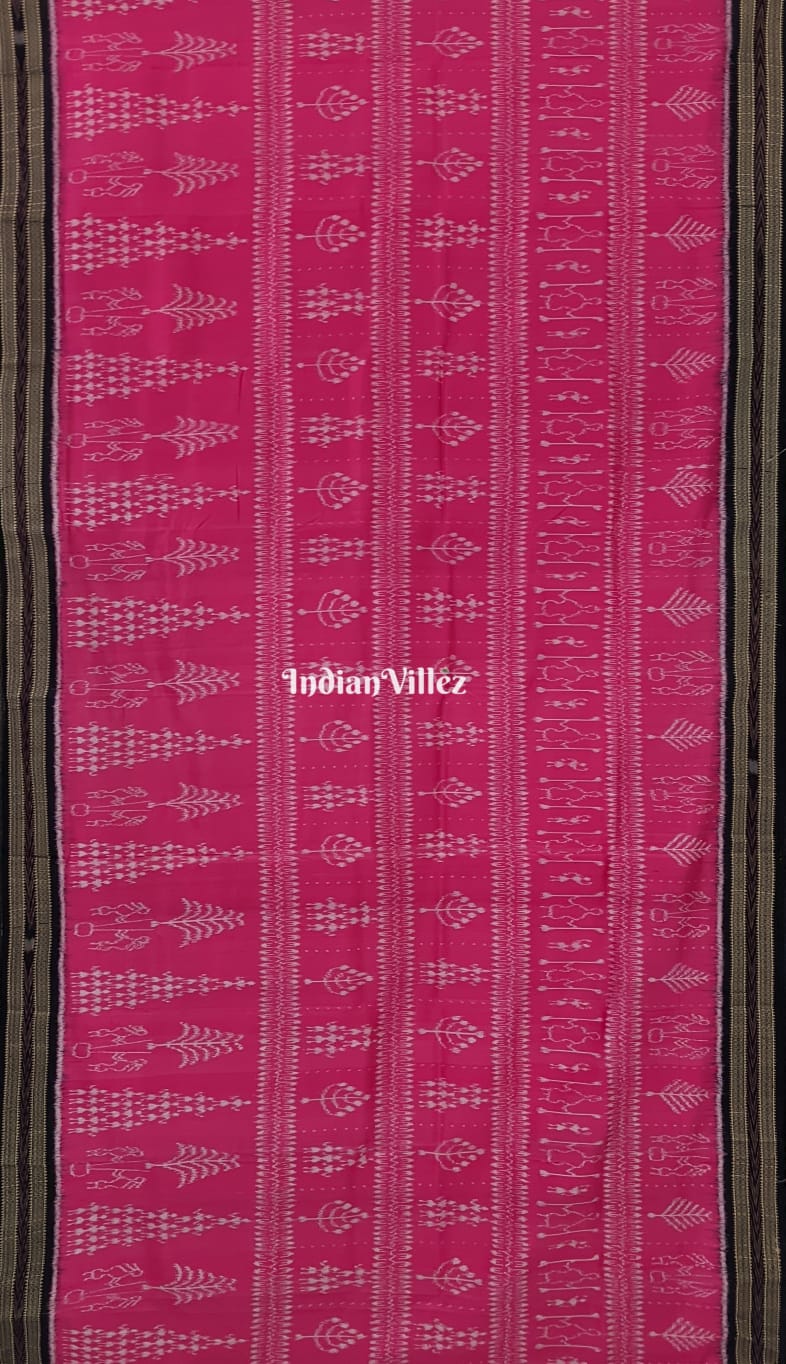 Pink Tribal Theme Odisha Ikat Khandua Silk Saree with Small Animal Pallu