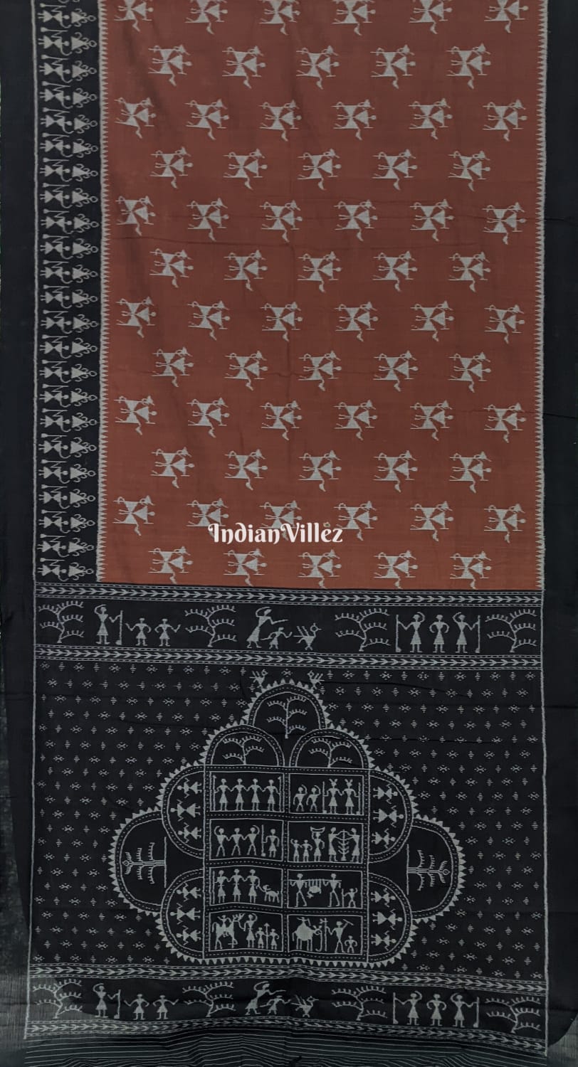 Chocolate Tribal Contemporary Sambalpuri Cotton Saree