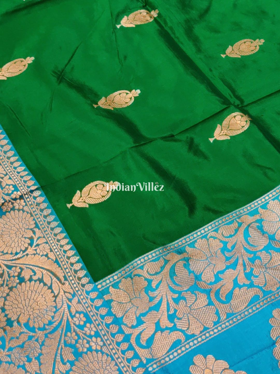 Bottle Green Banarasi Katan Silk Saree
