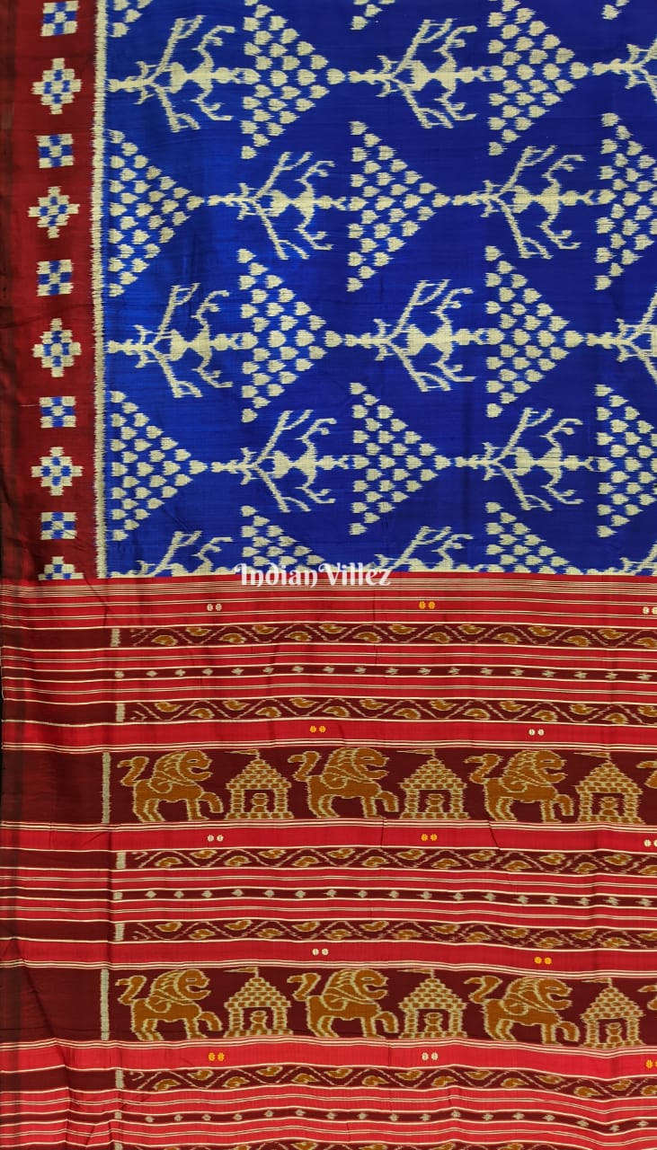Blue Tribal & Jhoti Odisha Handloom Silk Saree with Blouse Piece