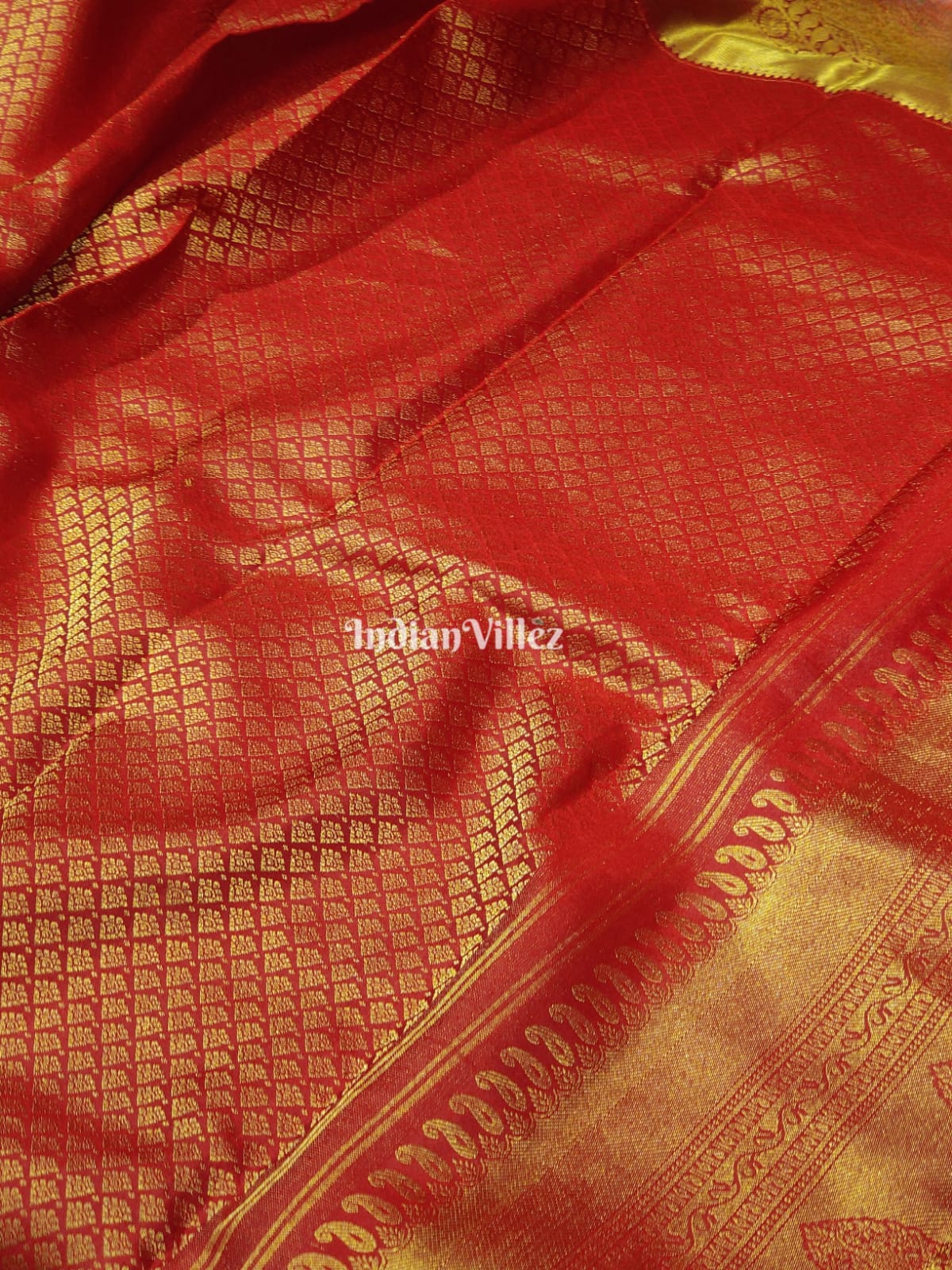 Red Kanchipuram Silk Saree by IndianVillez
