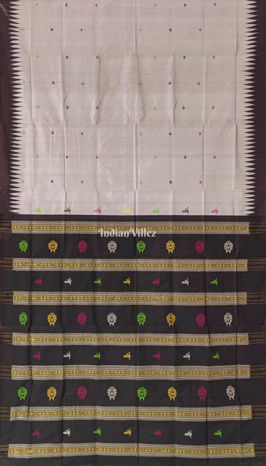 Steel Grey Odisha Handloom Bomkai Silk Saree