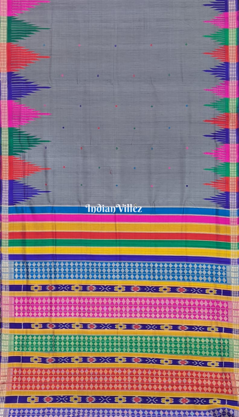 Steel Blue Berhampuri Double Palla Silk Handloom Saree