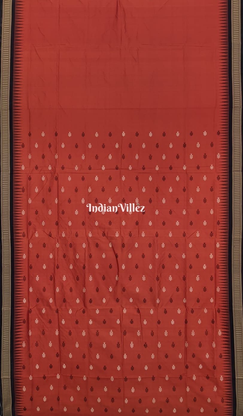 Rust Color Tree Motif Bomkai Sambalpuri Silk Saree with Tribal Aanchal
