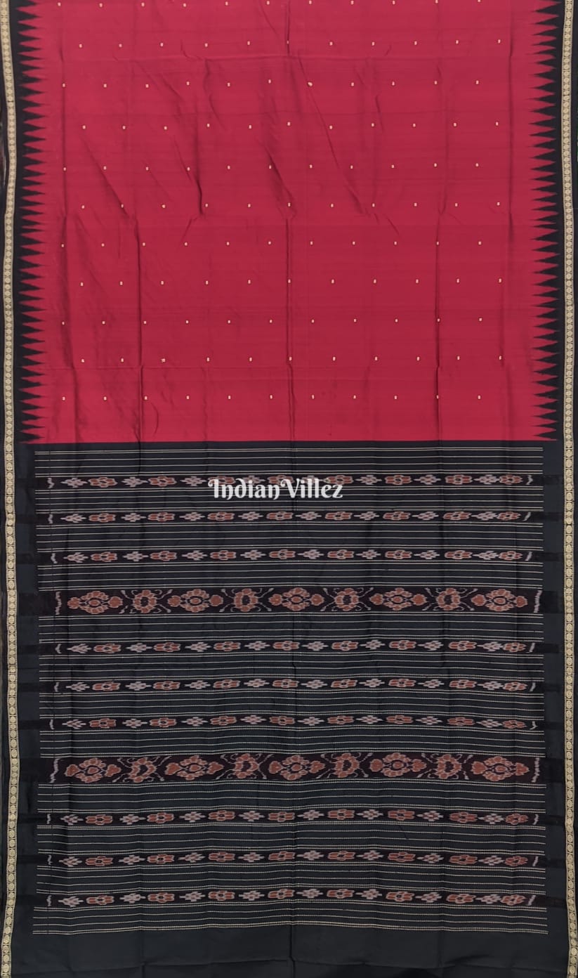Red Black Odisha Ikat Bomkai Silk Saree