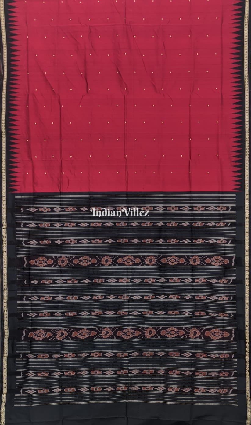 Red Black Odisha Ikat Bomkai Silk Saree