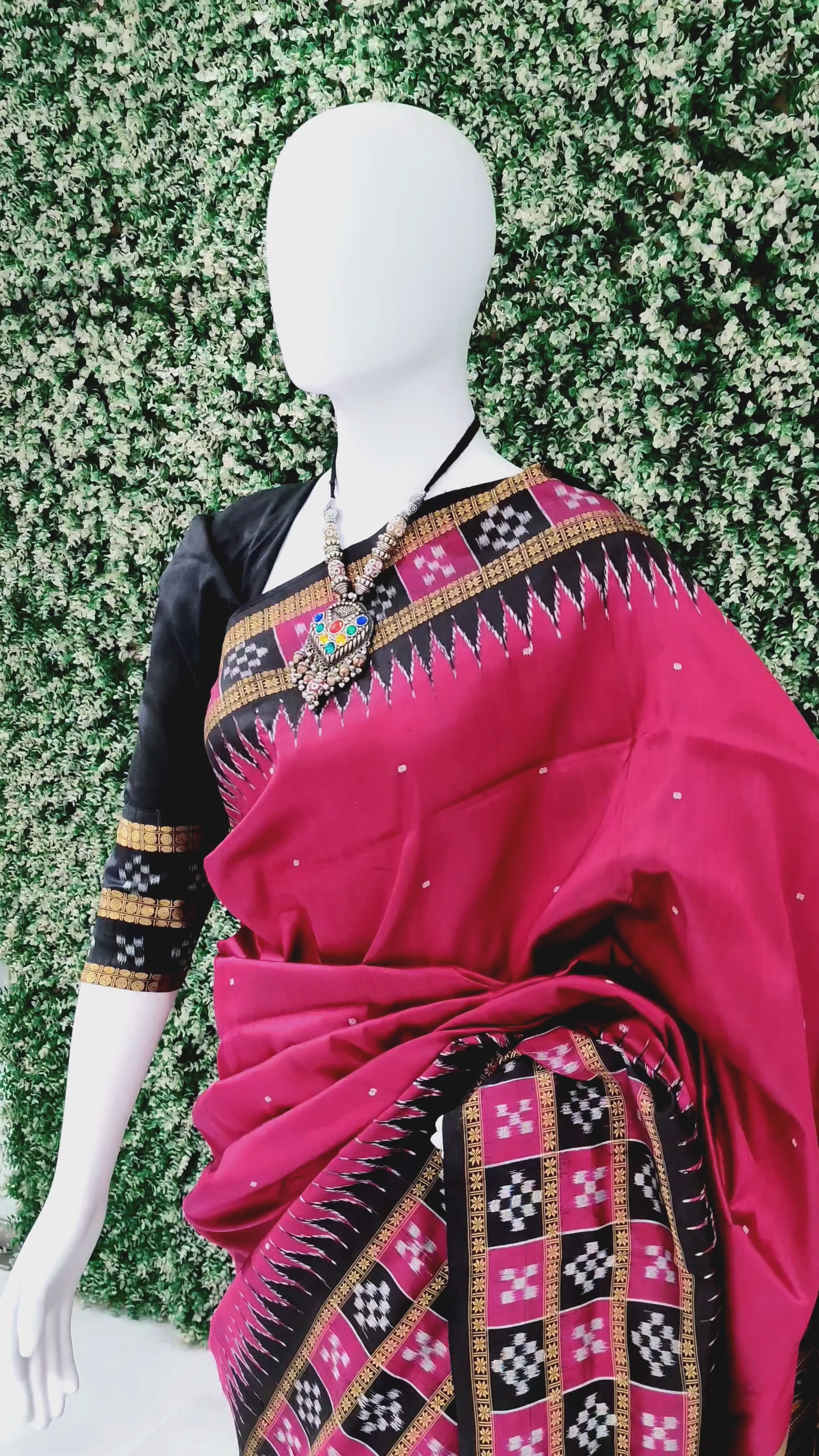 Magenta Pink Triple Border Contemporary Pasapali Khandua Silk Saree