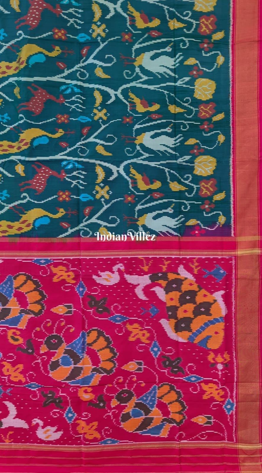 Multicolored Animal Themed Pochampally Ikat Silk Saree