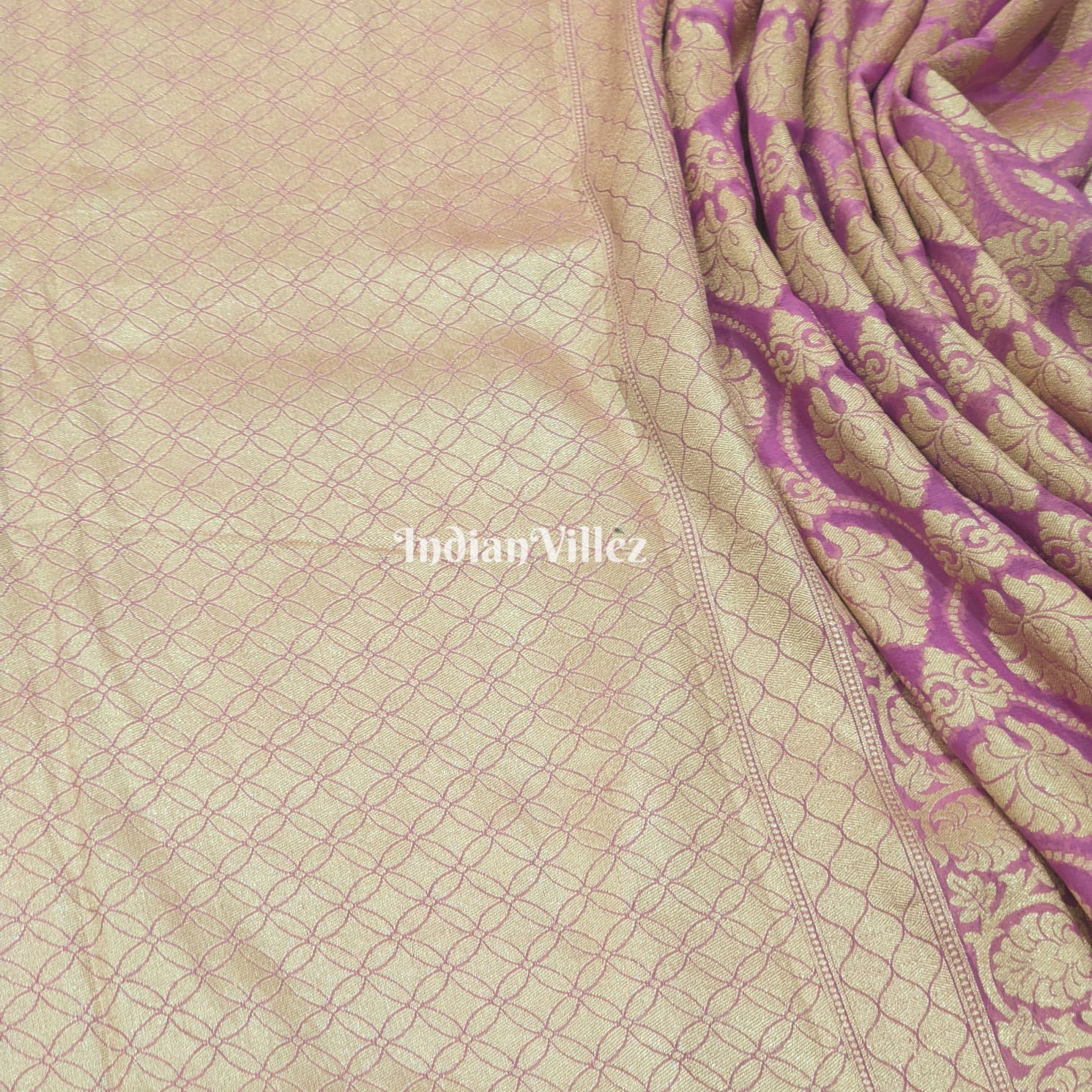 Mauve Purple Rangkaat Banarasi Khaddi Georgette Saree