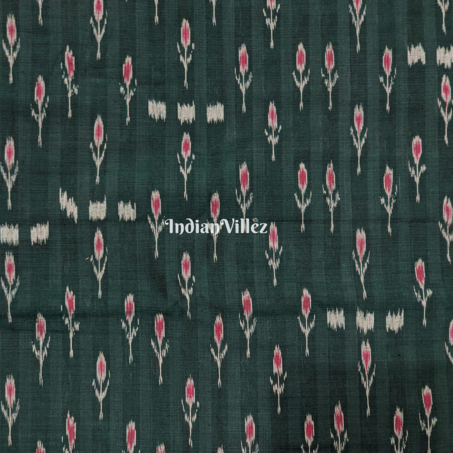 Dark Green Mayur Chandrika Odisha Ikat Cotton Fabric