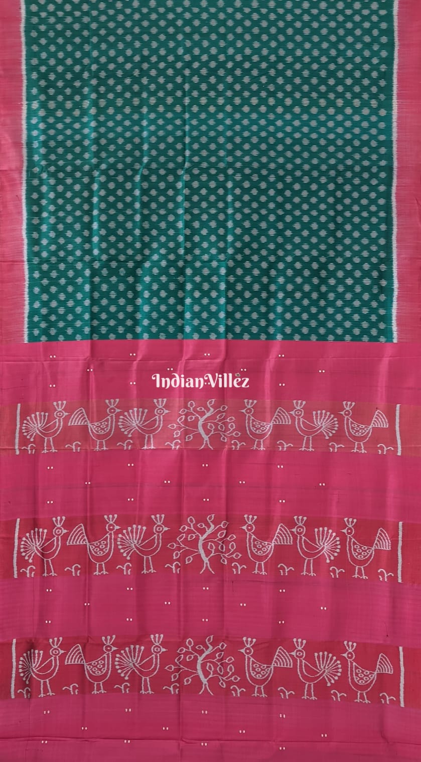 Green Pink Contemporary Odisha Ikat Silk Saree