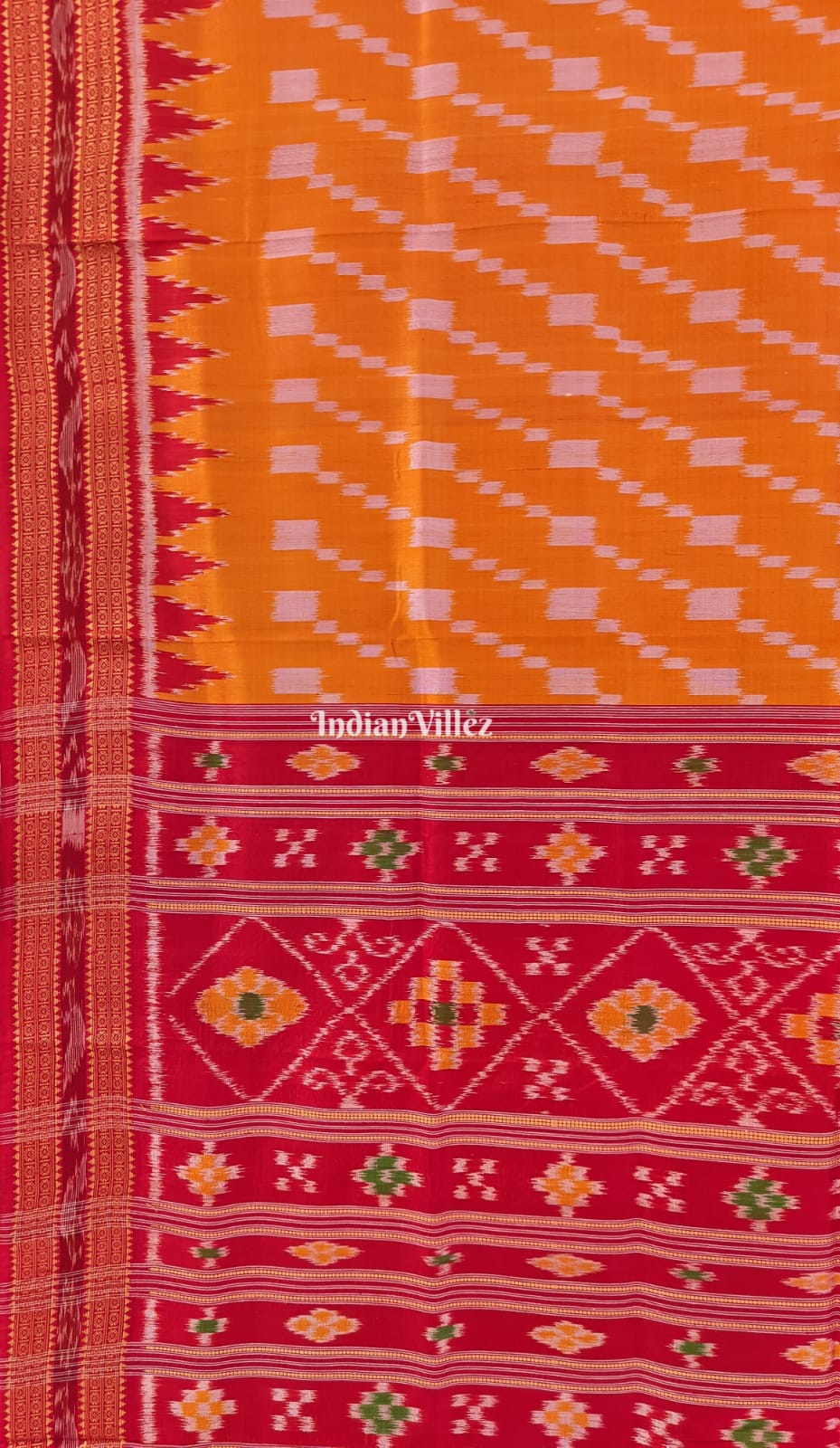 Orange Red Odisha Ikat Khandua Silk Saree