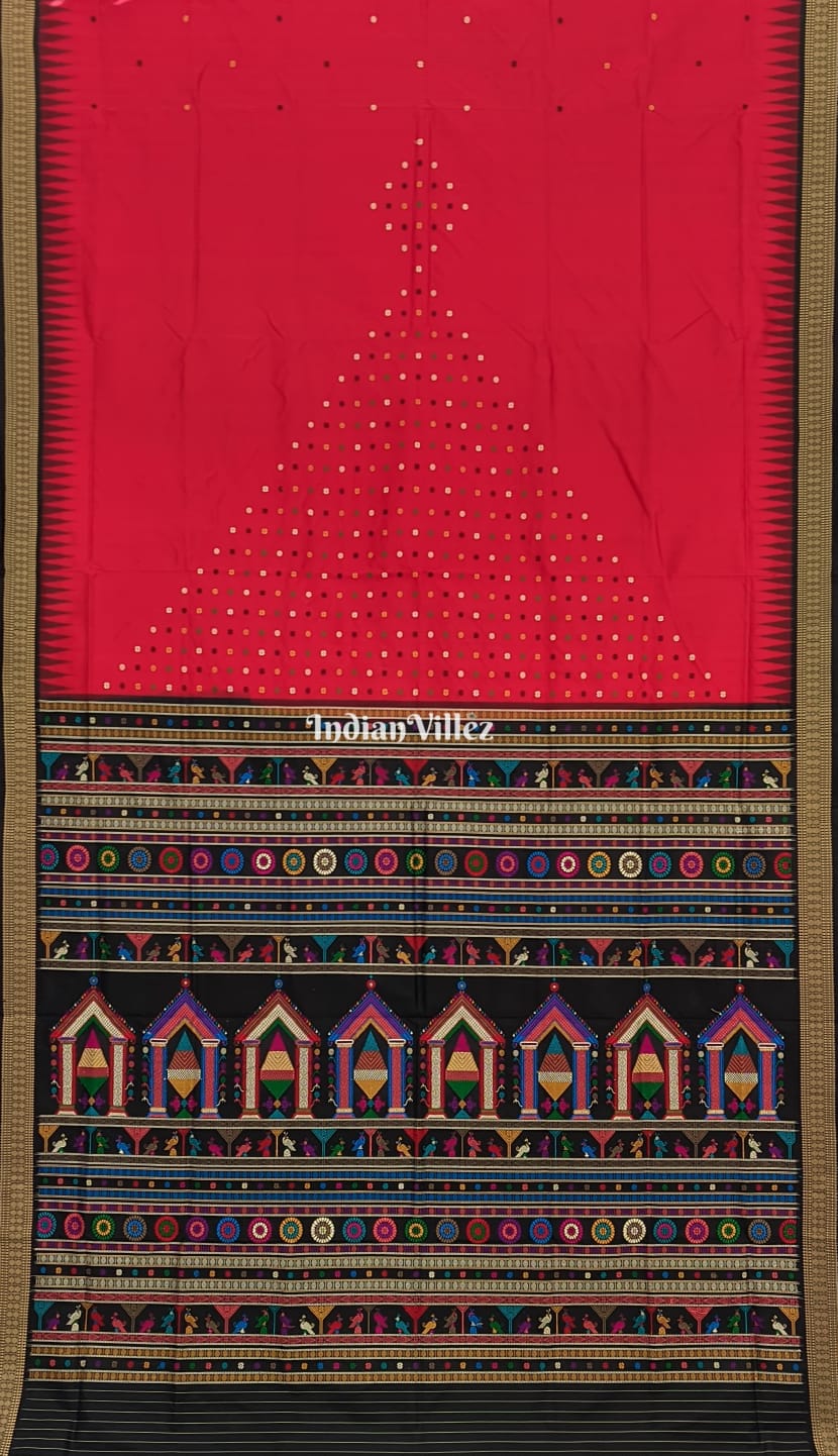 Red Deula (Temple) Dolabedi Odisha Handloom Silk Saree