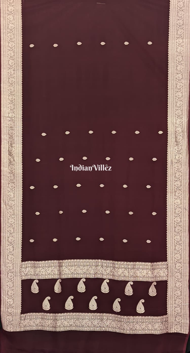 Chocolate Brown Banarasi Handloom Khaddi Chiffon Saree